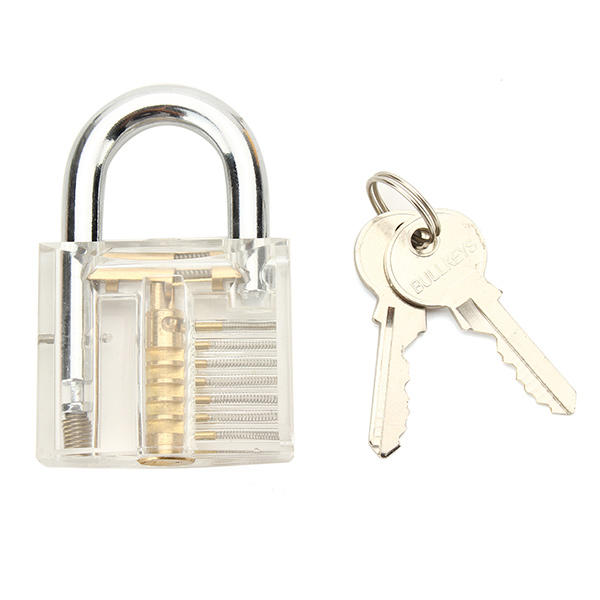Transparent Inner Visual Padlock Practice Set with 9Pcs Unlocking Lock Pick / Key Lock Pick Tools
