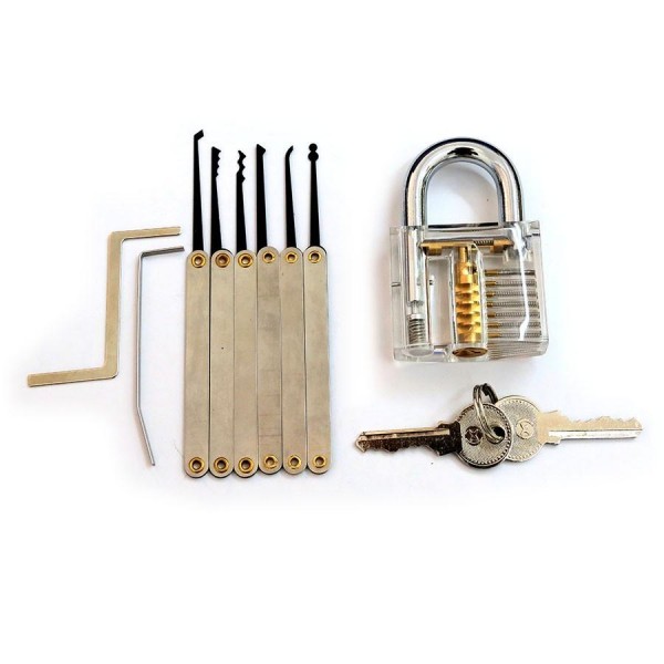 Transparent Practice Padlock with 6pcs Unlocking Lock Pick Set Key Extractor Tool Lock Pick Tools