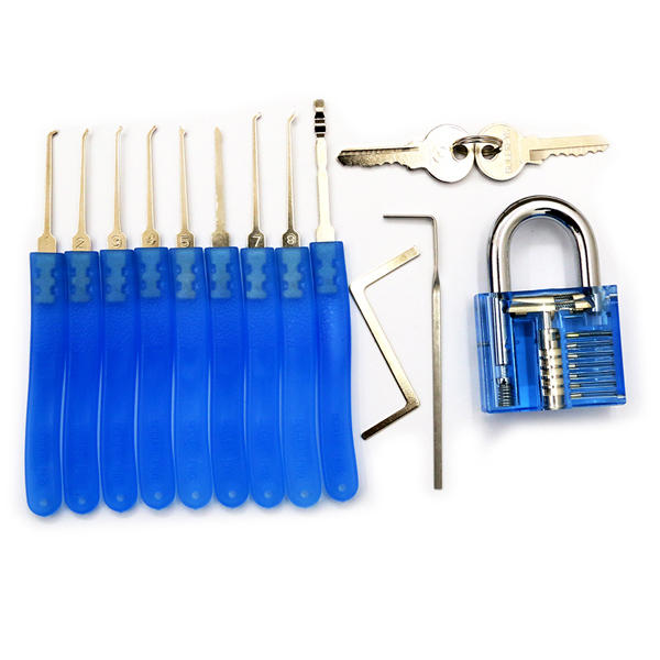 Blue Practice Padlock with 9pcs Unlocking Lock Pick Set Key Extractor Tool Lock Pick Tools