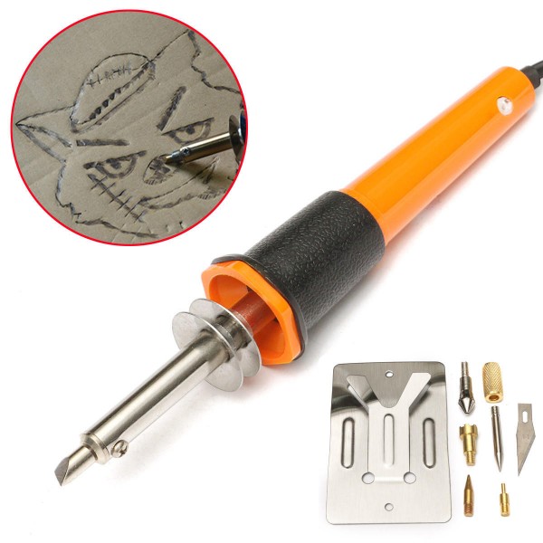 220V 30W Wooden Burning Pen 8 Pieces Soldering Tool Set Pyrography Kit Brass with Tips EU Plug