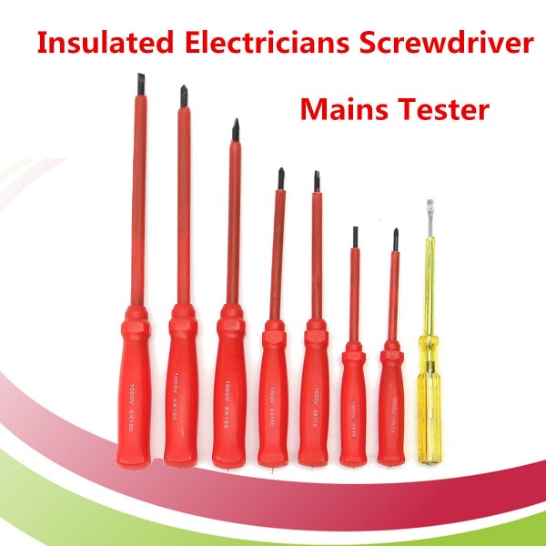 8Pcs Insulated Electricians Screwdriver Mains Tester 100-500V/1000V