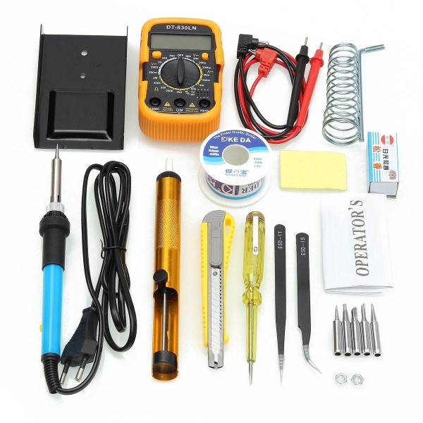 110V/220V 60W Adjustable Temperature Welding Solder Soldering Iron Multimeter Tool Kits