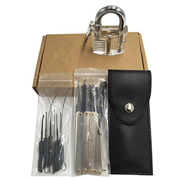 DANIU 12pcs Unlocking Lock Pick Set + 10pcs Key Extractor Set +1pc Transparent Practice Padlock