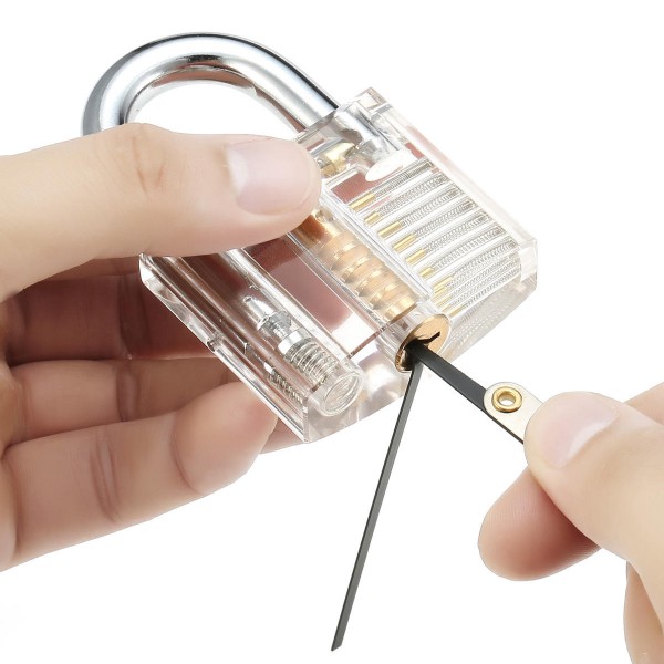 15Pcs Lock Picks Set Key Extractor Tool Unlocking Practice with Transparent Practice Padlock